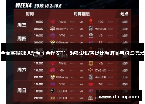 全面掌握CBA新赛季赛程安排，轻松获取各场比赛时间与对阵信息